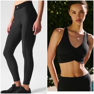 ALO Yoga Black High-Waist Leggings with Matching Black Twist Sports Bra Size S